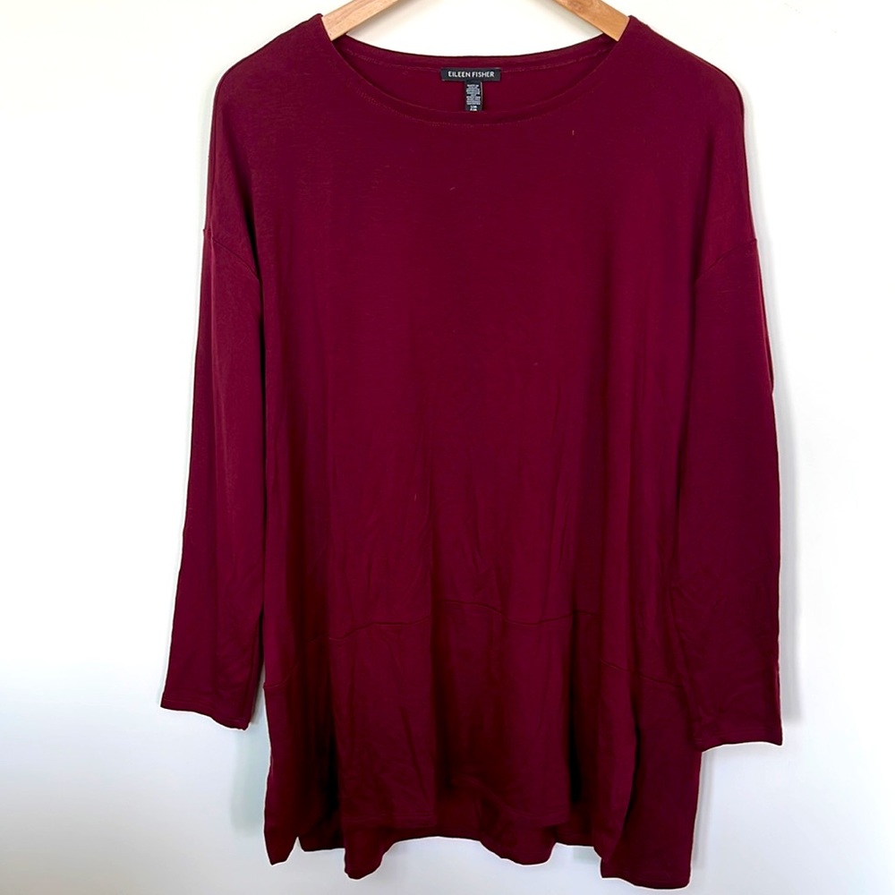 Eileen Fisher Burgundy Longline Tunic Top Tencel Blend Size S/M